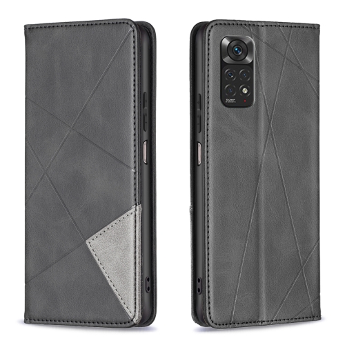 

For Xiaomi Redmi Note 12S 4G / Note 11 Rhombus Texture Magnetic Leather Phone Case(Black)