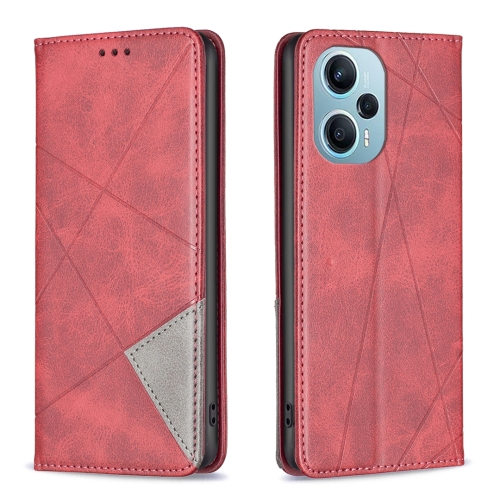 

For Xiaomi Poco F5 5G / Redmi Note 12 Turbo Rhombus Texture Magnetic Leather Phone Case(Red)