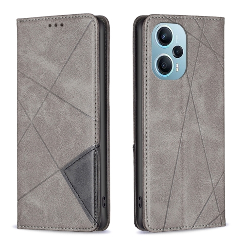 

For Xiaomi Poco F5 5G / Redmi Note 12 Turbo Rhombus Texture Magnetic Leather Phone Case(Grey)