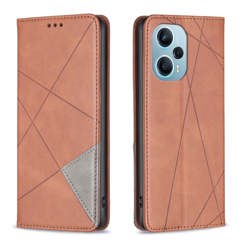 

For Xiaomi Poco F5 5G / Redmi Note 12 Turbo Rhombus Texture Magnetic Leather Phone Case(Brown)