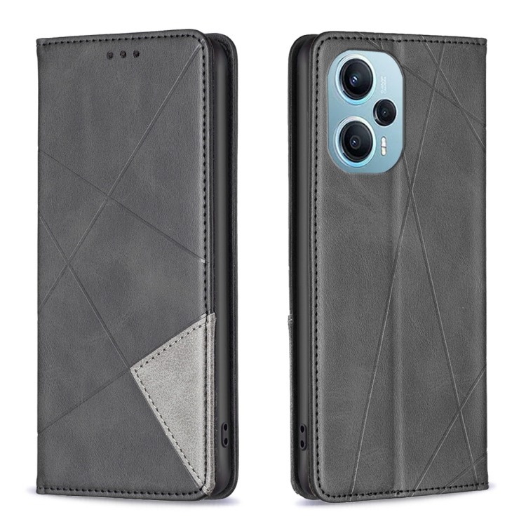 

For Xiaomi Poco F5 5G / Redmi Note 12 Turbo Rhombus Texture Magnetic Leather Phone Case(Black)