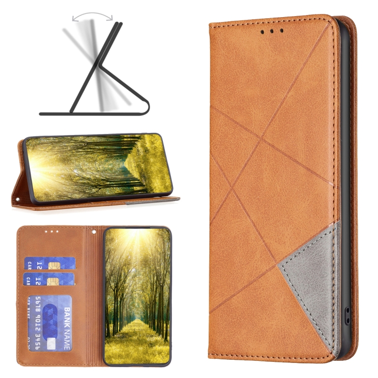

For Xiaomi Redmi 12 4G Rhombus Texture Magnetic Leather Phone Case(Yellow)