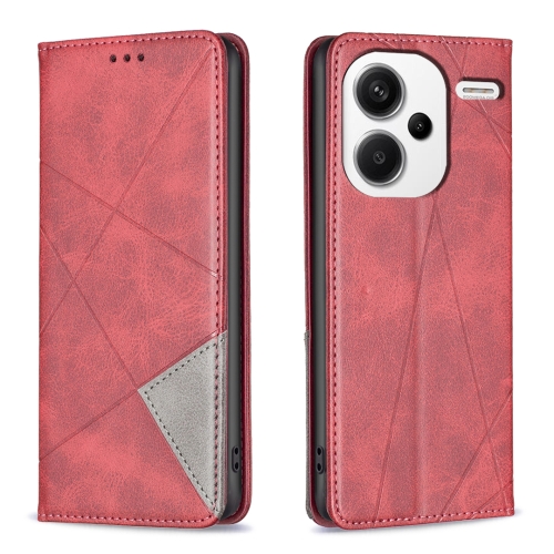 

For Xiaomi Redmi Note 13 Pro+ 5G Rhombus Texture Magnetic Leather Phone Case(Red)