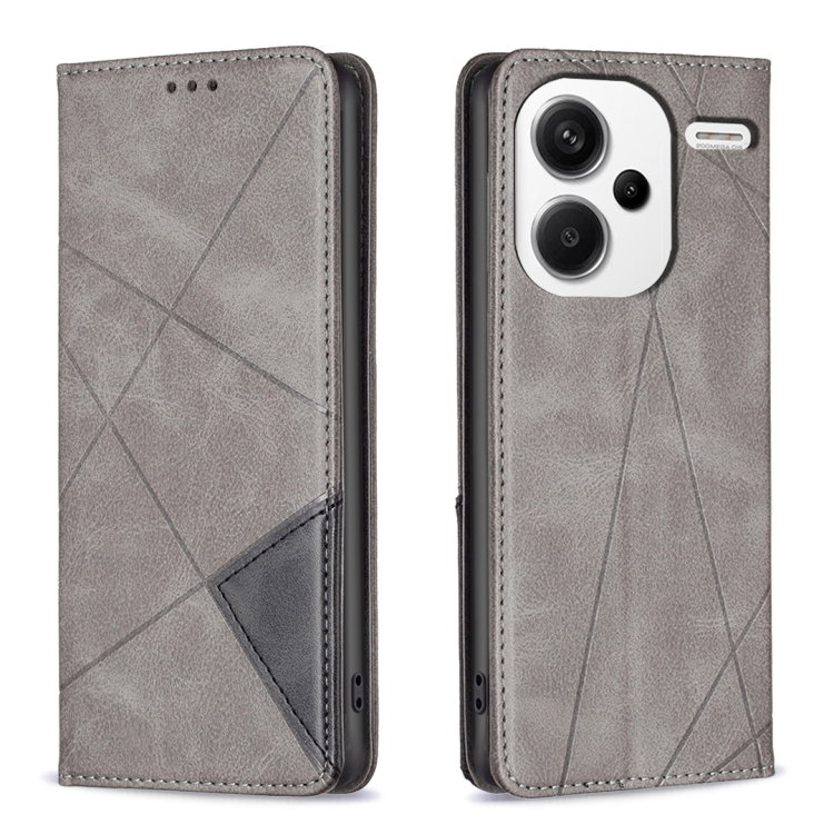 

For Xiaomi Redmi Note 13 Pro+ 5G Rhombus Texture Magnetic Leather Phone Case(Grey)