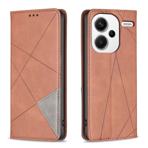 

For Xiaomi Redmi Note 13 Pro+ 5G Rhombus Texture Magnetic Leather Phone Case(Brown)