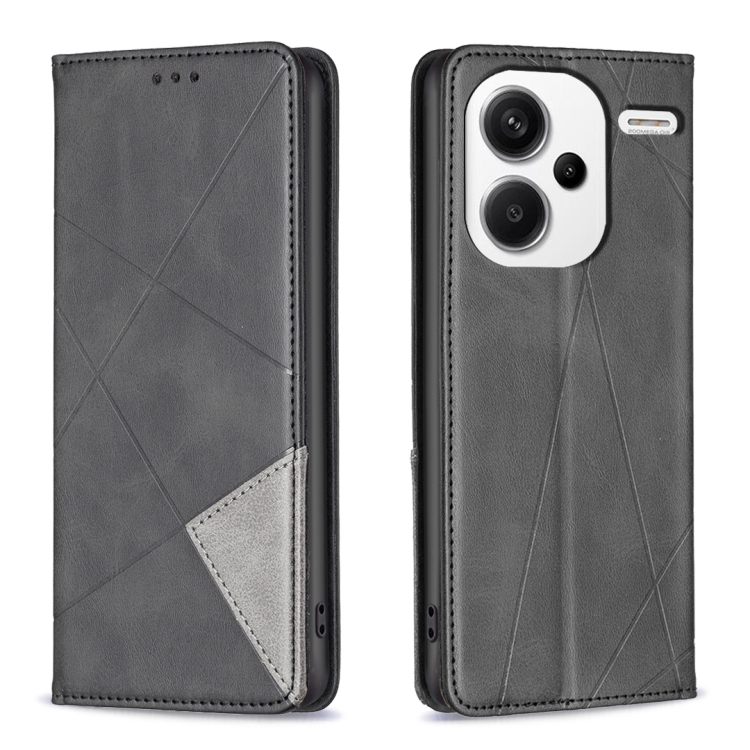 

For Xiaomi Redmi Note 13 Pro+ 5G Rhombus Texture Magnetic Leather Phone Case(Black)