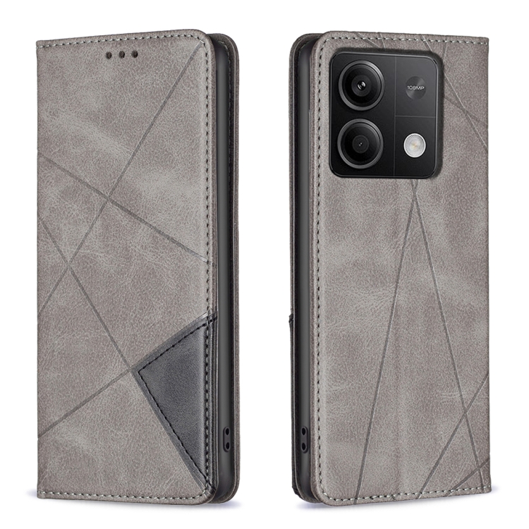

For Xiaomi Redmi Note 13 Rhombus Texture Magnetic Leather Phone Case(Grey)
