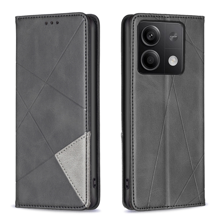 

For Xiaomi Redmi Note 13 Rhombus Texture Magnetic Leather Phone Case(Black)