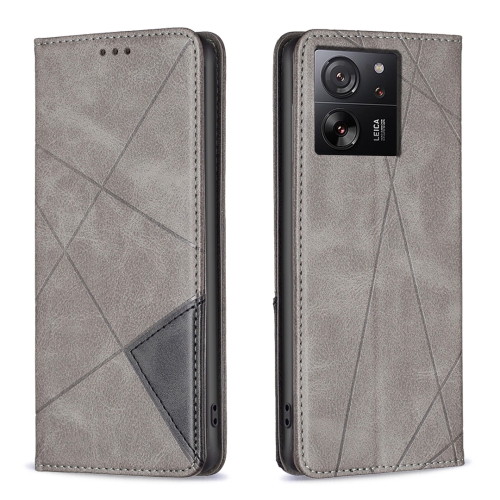 

For Xiaomi 13T / 13T Pro / Redmi K60 Ultra Rhombus Texture Magnetic Leather Phone Case(Grey)