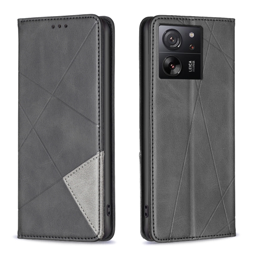 

For Xiaomi 13T / 13T Pro / Redmi K60 Ultra Rhombus Texture Magnetic Leather Phone Case(Black)