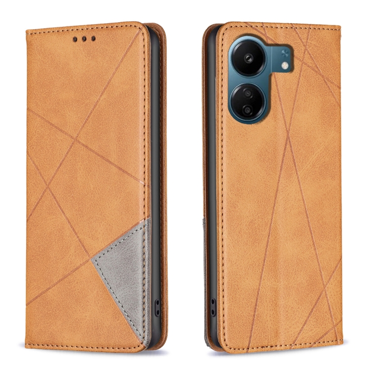 

For Xiaomi Redmi 13C Rhombus Texture Magnetic Leather Phone Case(Yellow)