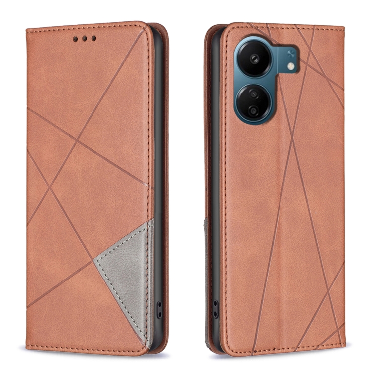 

For Xiaomi Redmi 13C Rhombus Texture Magnetic Leather Phone Case(Brown)