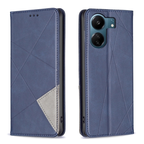 

For Xiaomi Redmi 13C Rhombus Texture Magnetic Leather Phone Case(Blue)