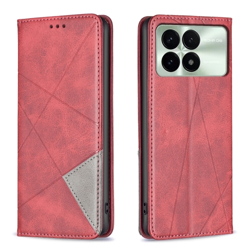 

For Xiaomi Redmi K70 / K70 Pro Rhombus Texture Magnetic Leather Phone Case(Red)