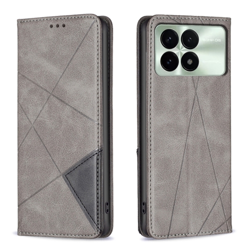 

For Xiaomi Redmi K70 / K70 Pro Rhombus Texture Magnetic Leather Phone Case(Grey)