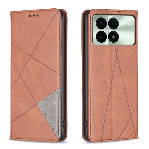 

For Xiaomi Redmi K70 / K70 Pro Rhombus Texture Magnetic Leather Phone Case(Brown)