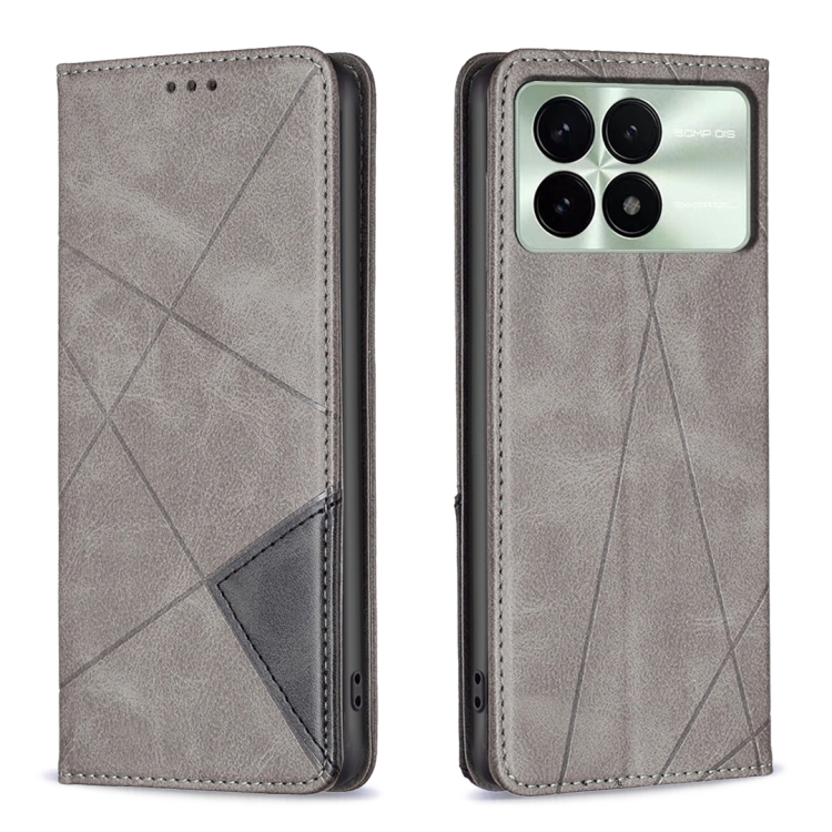 

For Xiaomi Redmi K70E Rhombus Texture Magnetic Leather Phone Case(Grey)