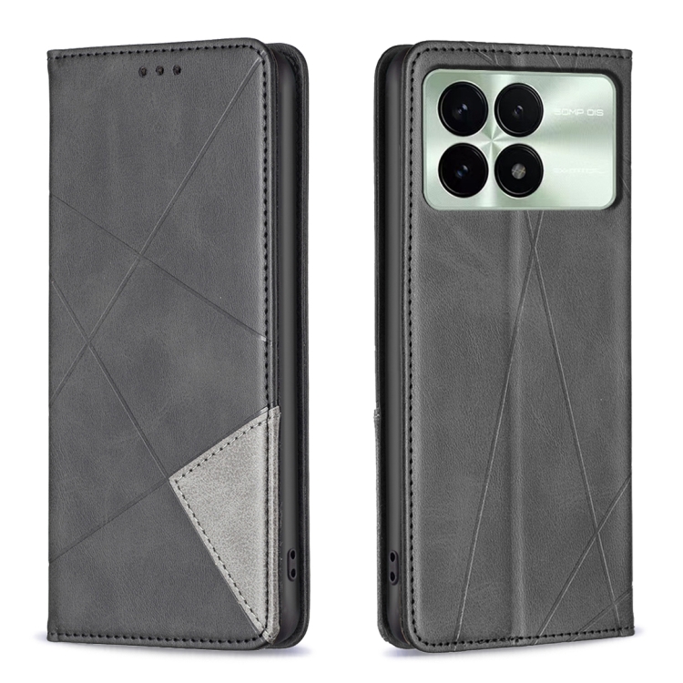 

For Xiaomi Redmi K70E Rhombus Texture Magnetic Leather Phone Case(Black)