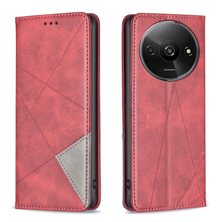 

For Xiaomi Redmi A3 Rhombus Texture Magnetic Leather Phone Case(Red)