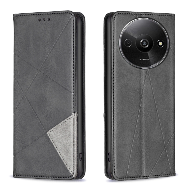 

For Xiaomi Redmi A3 Rhombus Texture Magnetic Leather Phone Case(Black)