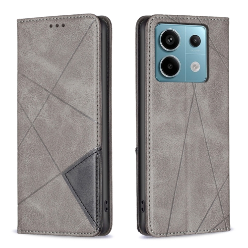 

For Xiaomi Poco M6 Pro 4G Rhombus Texture Magnetic Leather Phone Case(Grey)