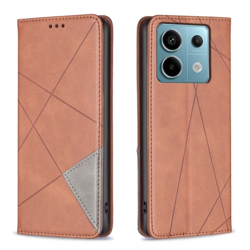 

For Xiaomi Poco M6 Pro 4G Rhombus Texture Magnetic Leather Phone Case(Brown)
