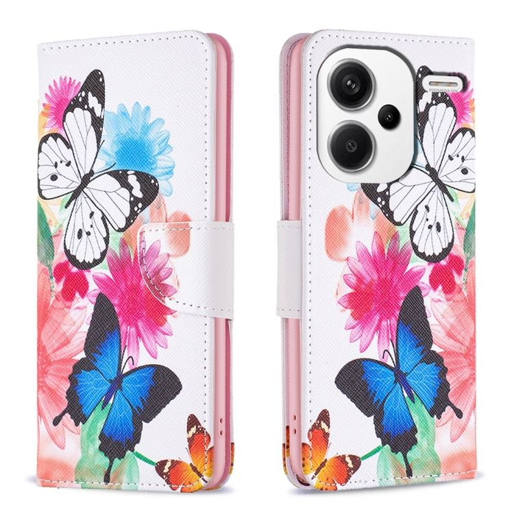 

For Xiaomi Redmi Note 13 Pro+ Colored Drawing Pattern Leather Phone Case(Butterflies)