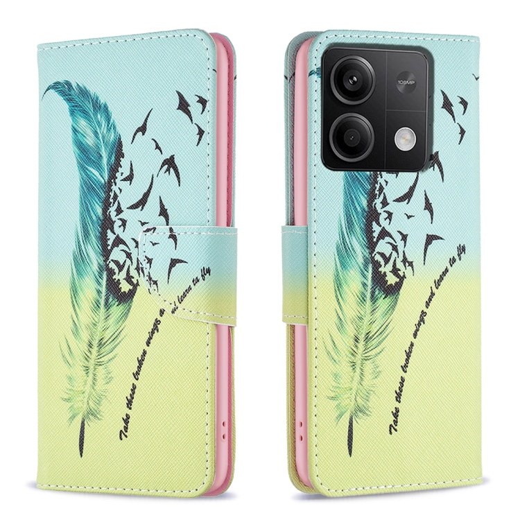 

For Xiaomi Redmi Note 13 Colored Drawing Pattern Leather Phone Case(Feather)