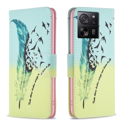 

For Xiaomi 13T / 13T Pro / Redmi K60 Ultra Colored Drawing Pattern Leather Phone Case(Feather)
