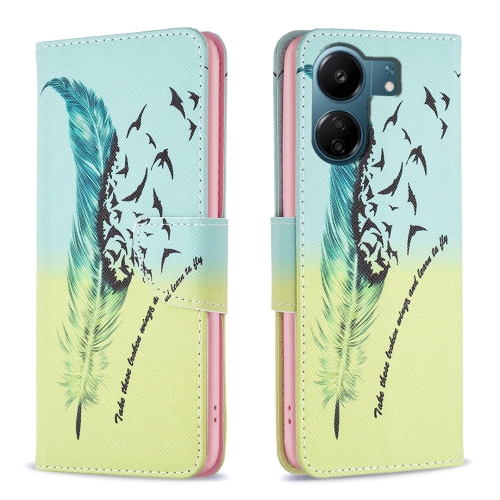 

For Xiaomi Redmi 13C Colored Drawing Pattern Leather Phone Case(Feather)