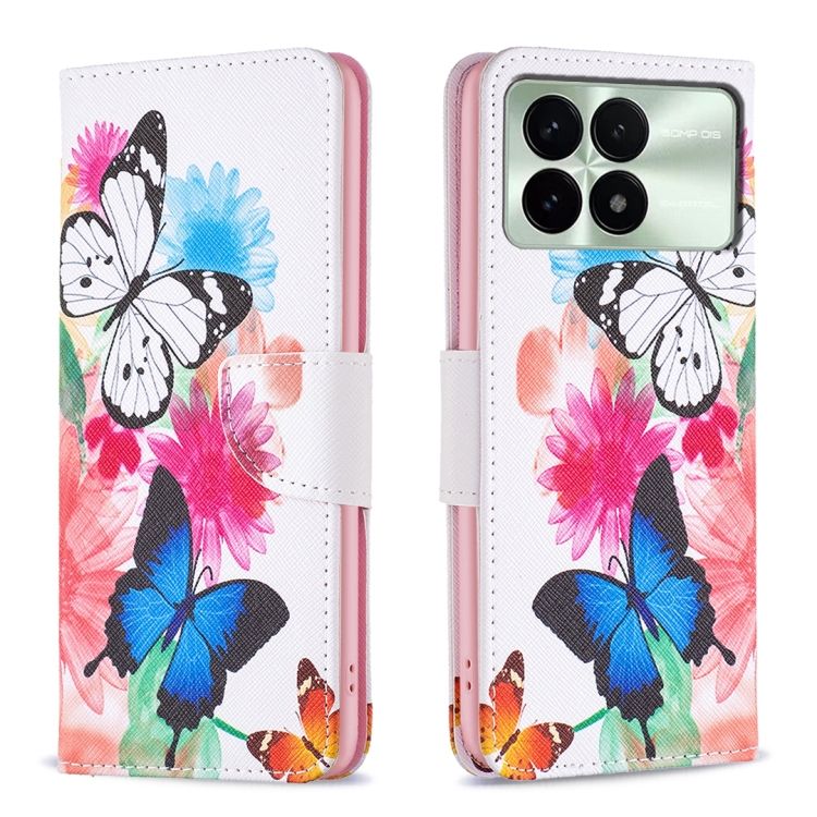 

For Xiaomi Redmi K70 / K70 Pro Colored Drawing Pattern Leather Phone Case(Butterflies)