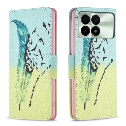 

For Xiaomi Redmi K70 / K70 Pro Colored Drawing Pattern Leather Phone Case(Feather)