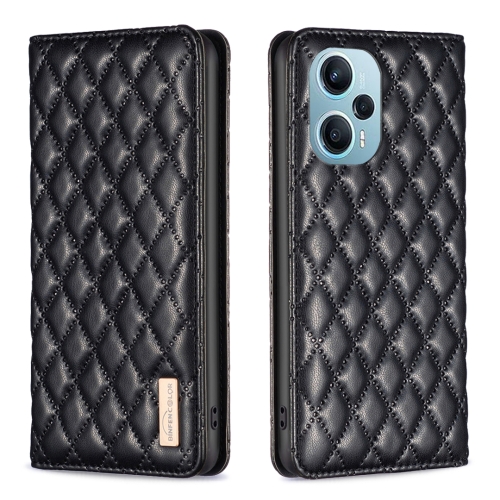 

For Xiaomi Poco F5 5G / Redmi Note 12 Turbo Diamond Lattice Magnetic Leather Flip Phone Case(Black)