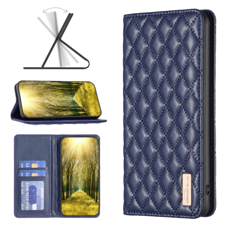 

For Xiaomi Redmi 12 4G Diamond Lattice Magnetic Leather Flip Phone Case(Blue)