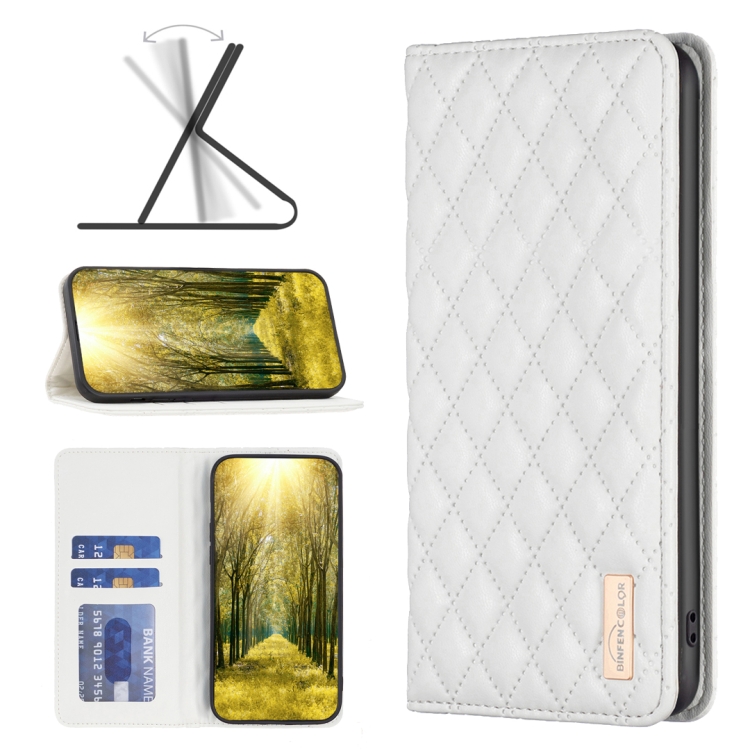 

For Xiaomi Redmi 12 4G Diamond Lattice Magnetic Leather Flip Phone Case(White)