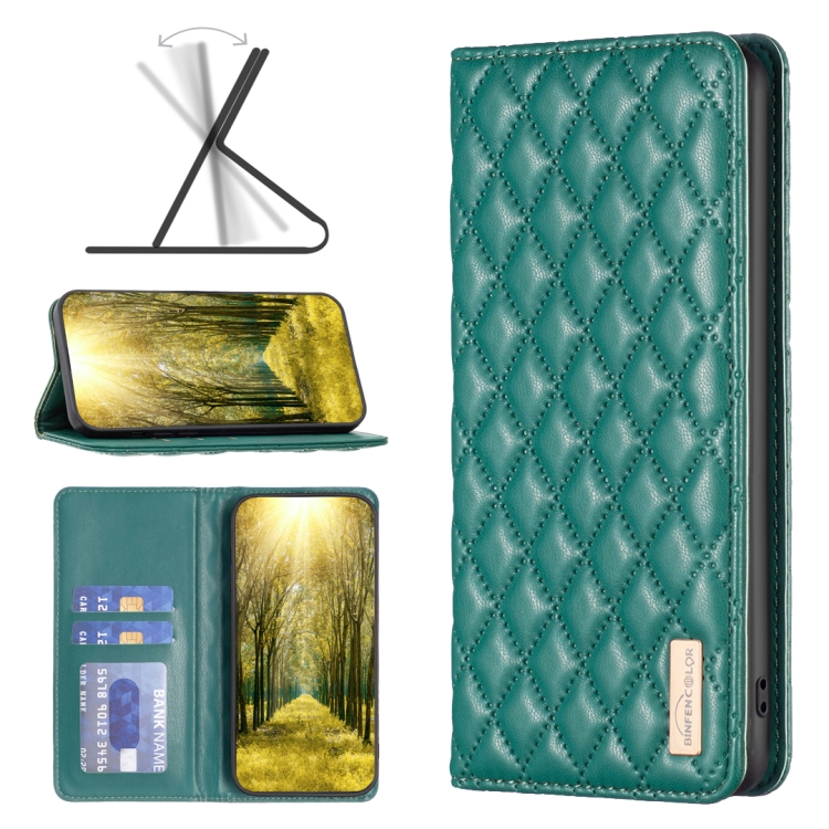 

For Xiaomi Redmi 12 4G Diamond Lattice Magnetic Leather Flip Phone Case(Green)