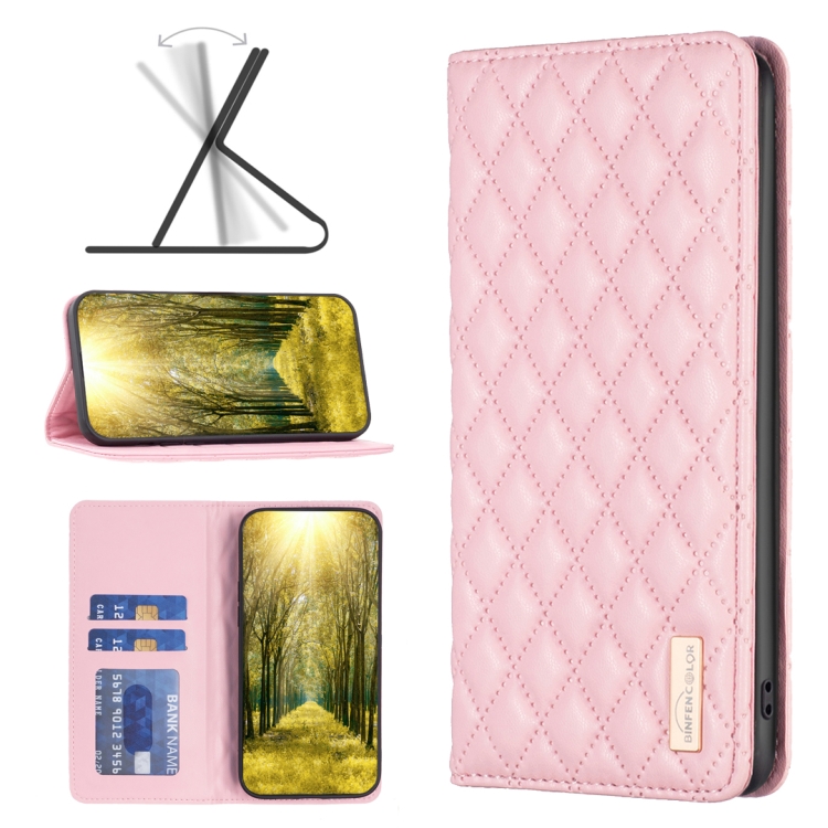 

For Xiaomi Redmi 12 4G Diamond Lattice Magnetic Leather Flip Phone Case(Pink)