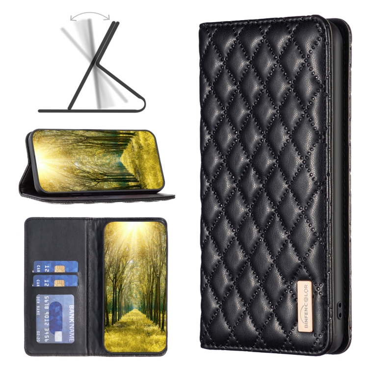 

For Xiaomi Redmi 12 4G Diamond Lattice Magnetic Leather Flip Phone Case(Black)