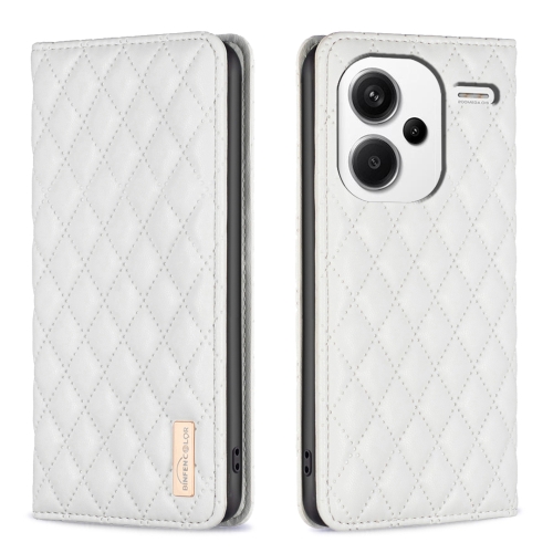 For Xiaomi Redmi Note 13 Pro+ 5G Diamond Lattice Magnetic Leather Flip Phone Case(White)