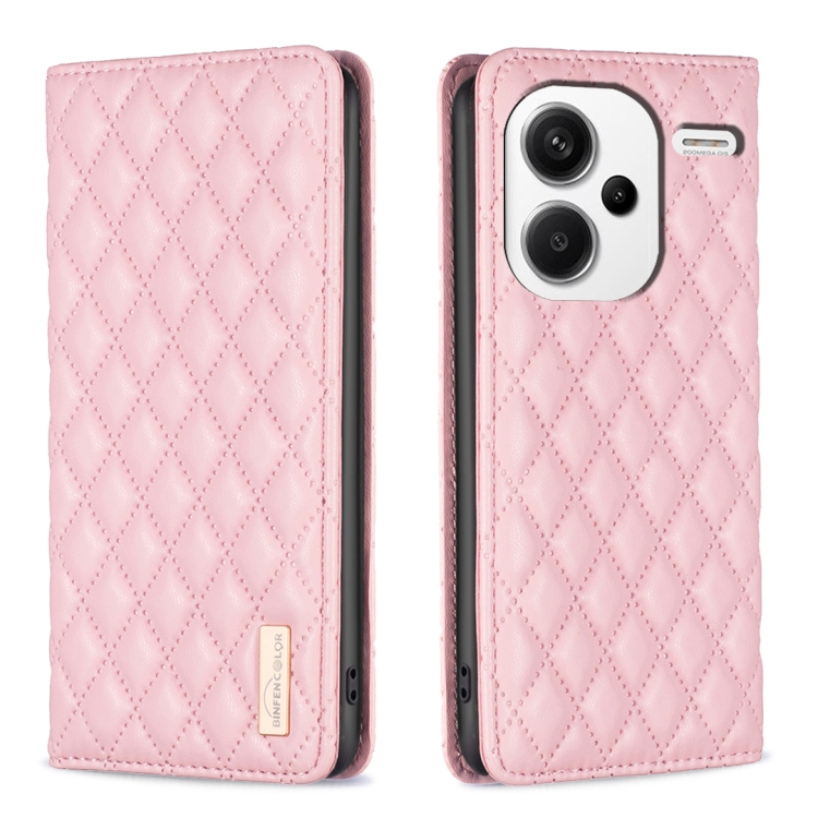 

For Xiaomi Redmi Note 13 Pro+ 5G Diamond Lattice Magnetic Leather Flip Phone Case(Pink)