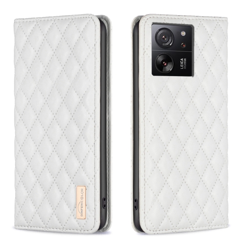 

For Xiaomi 13T / 13T Pro / Redmi K60 Ultra Diamond Lattice Magnetic Leather Flip Phone Case(White)