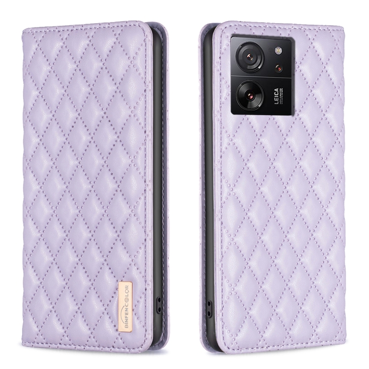 

For Xiaomi 13T / 13T Pro / Redmi K60 Ultra Diamond Lattice Magnetic Leather Flip Phone Case(Purple)