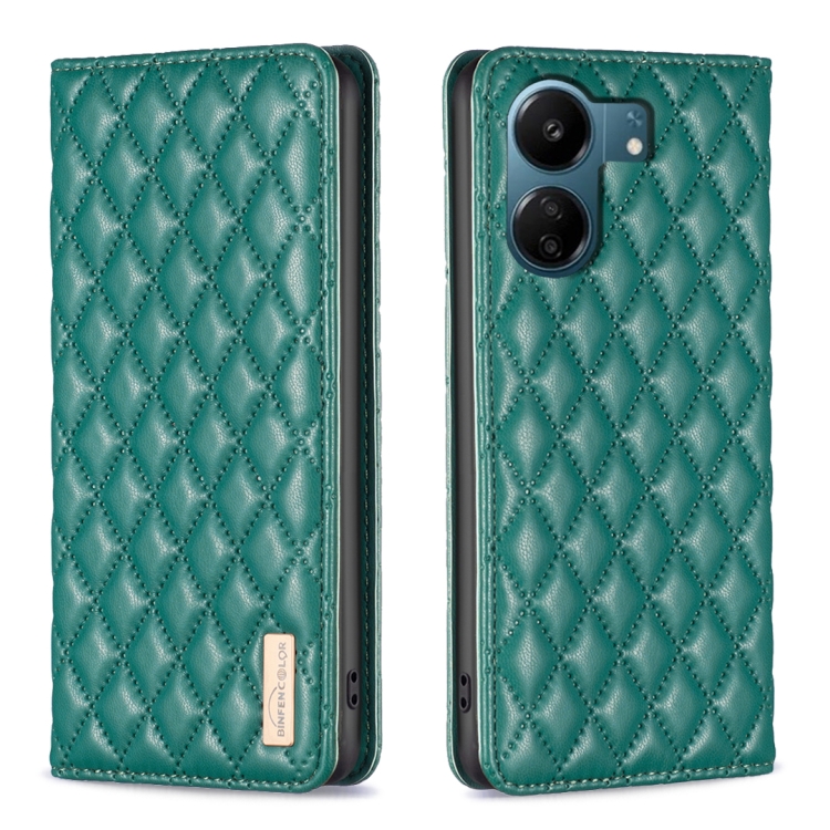 

For Xiaomi Redmi 13C Diamond Lattice Magnetic Leather Flip Phone Case(Green)