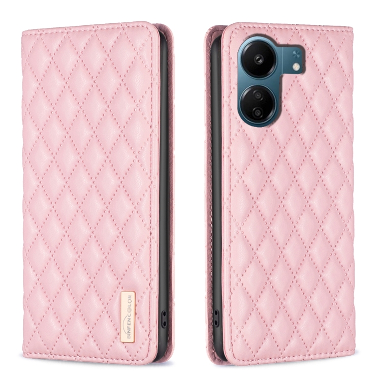 

For Xiaomi Redmi 13C Diamond Lattice Magnetic Leather Flip Phone Case(Pink)