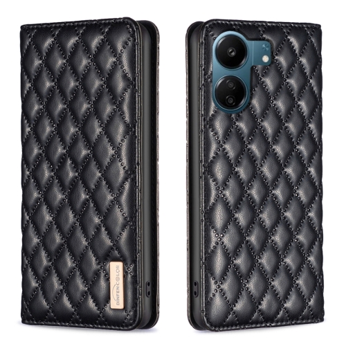 

For Xiaomi Redmi 13C Diamond Lattice Magnetic Leather Flip Phone Case(Black)