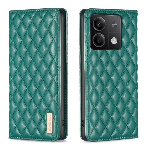 

For Xiaomi Redmi Note 13 4G Global Diamond Lattice Magnetic Leather Flip Phone Case(Green)