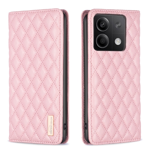 For Xiaomi Redmi Note 13 4G Global Diamond Lattice Magnetic Leather Flip Phone Case(Pink)