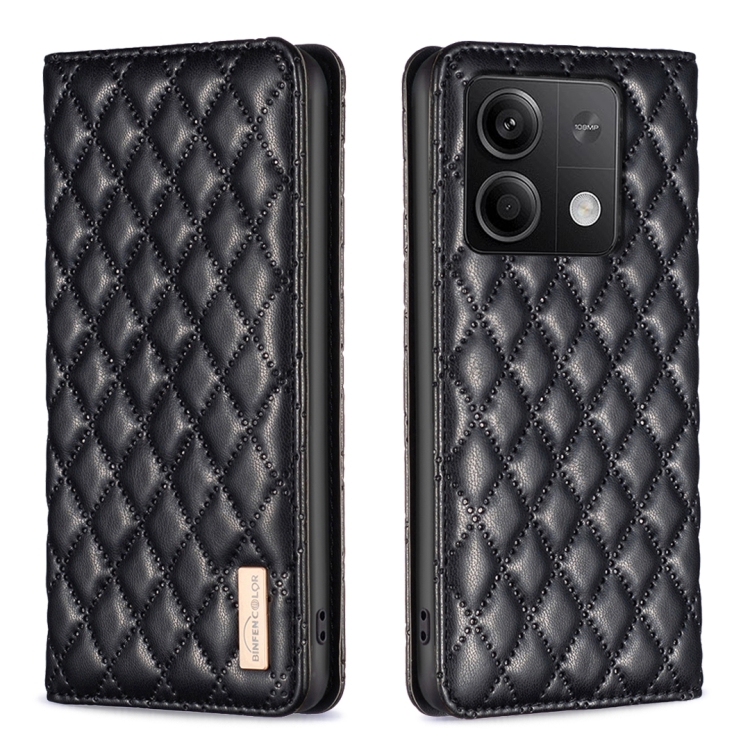 

For Xiaomi Redmi Note 13 4G Global Diamond Lattice Magnetic Leather Flip Phone Case(Black)