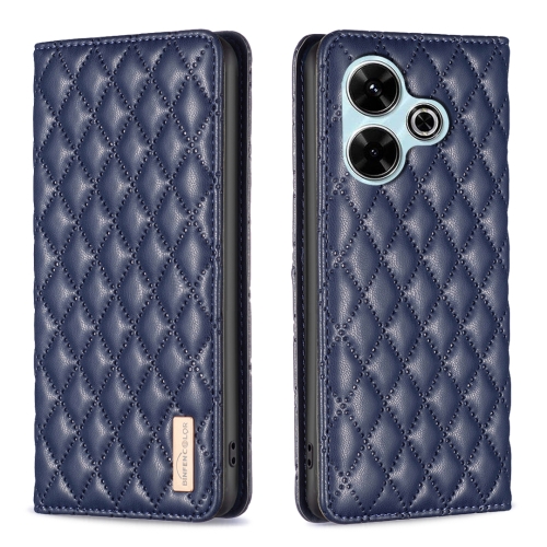 

For Xiaomi Poco M6 4G / Redmi 13 4G Diamond Lattice Magnetic Leather Flip Phone Case(Blue)