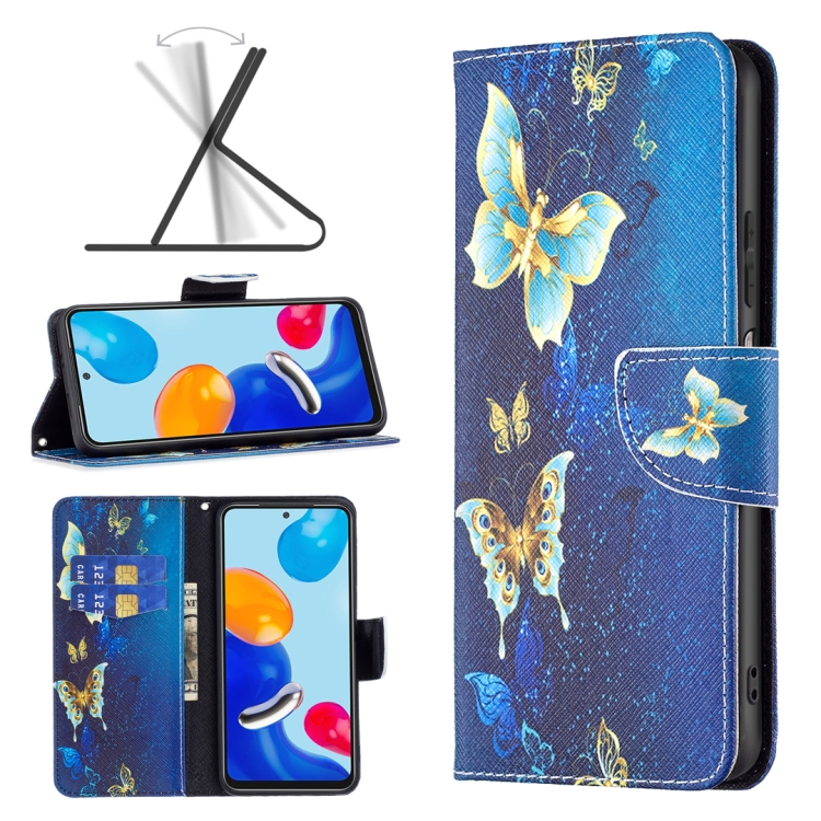 

For Xiaomi Redmi Note 12S 4G / Note 11 Colored Drawing Pattern Leather Phone Case(Gold Butterfly)
